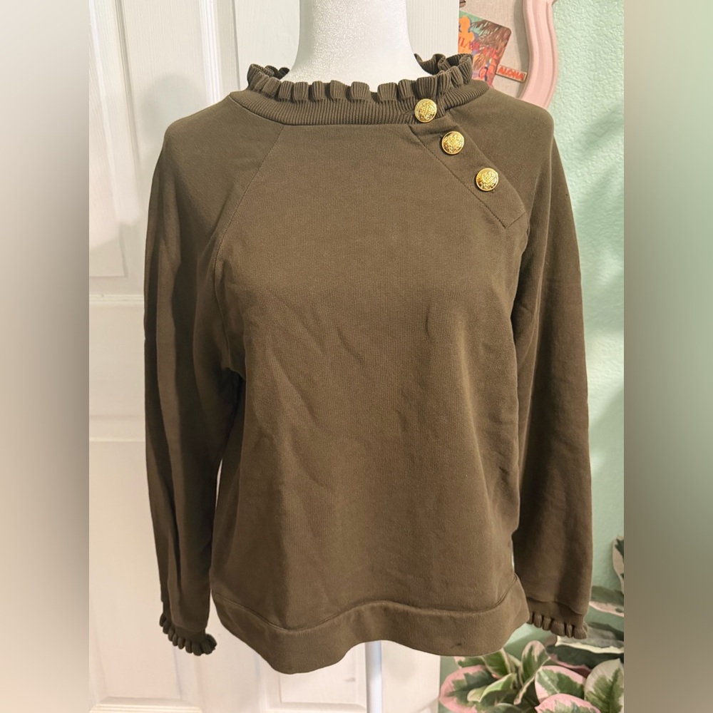 Talbots Olive Ruffled Neck Knit Top